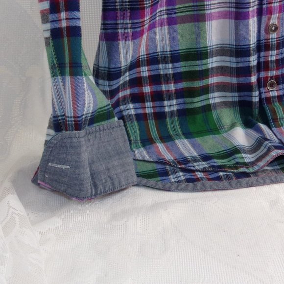 Tommy Bahama Plaid Tencel Blend Montauk Flannel Purple Plaid XS Metal Buttoned - Picture 10 of 15